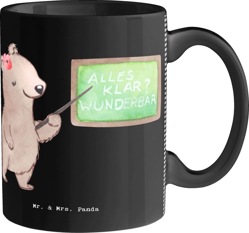 Mr. & Mrs. Panda Kaffeetasse Deutschlehrerin Herz - Schwarz - Geschenk, Deutschunterricht, Grundschule, Kaffeebecher, Teetasse, Pott, Unterricht, T...