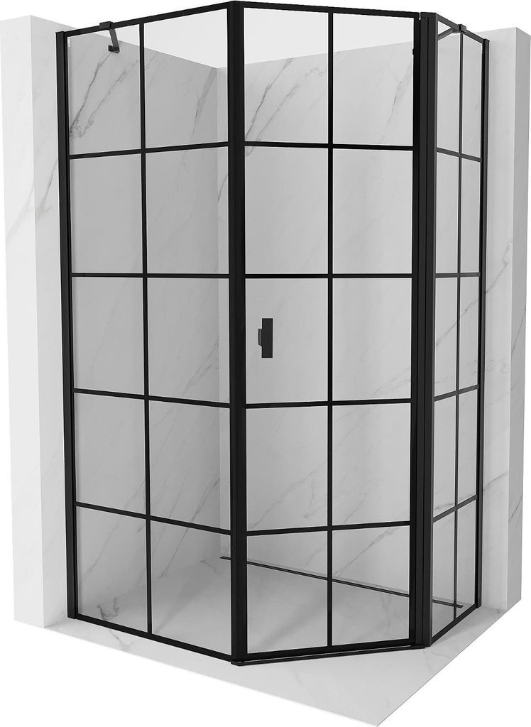 Mexen Mist asymmetrische Fünfeck-Duschkabine rechts schwenkbar 80 x 100 cm, schwarzes Gitter, schwarz - 8A8-080-100-70-77-P