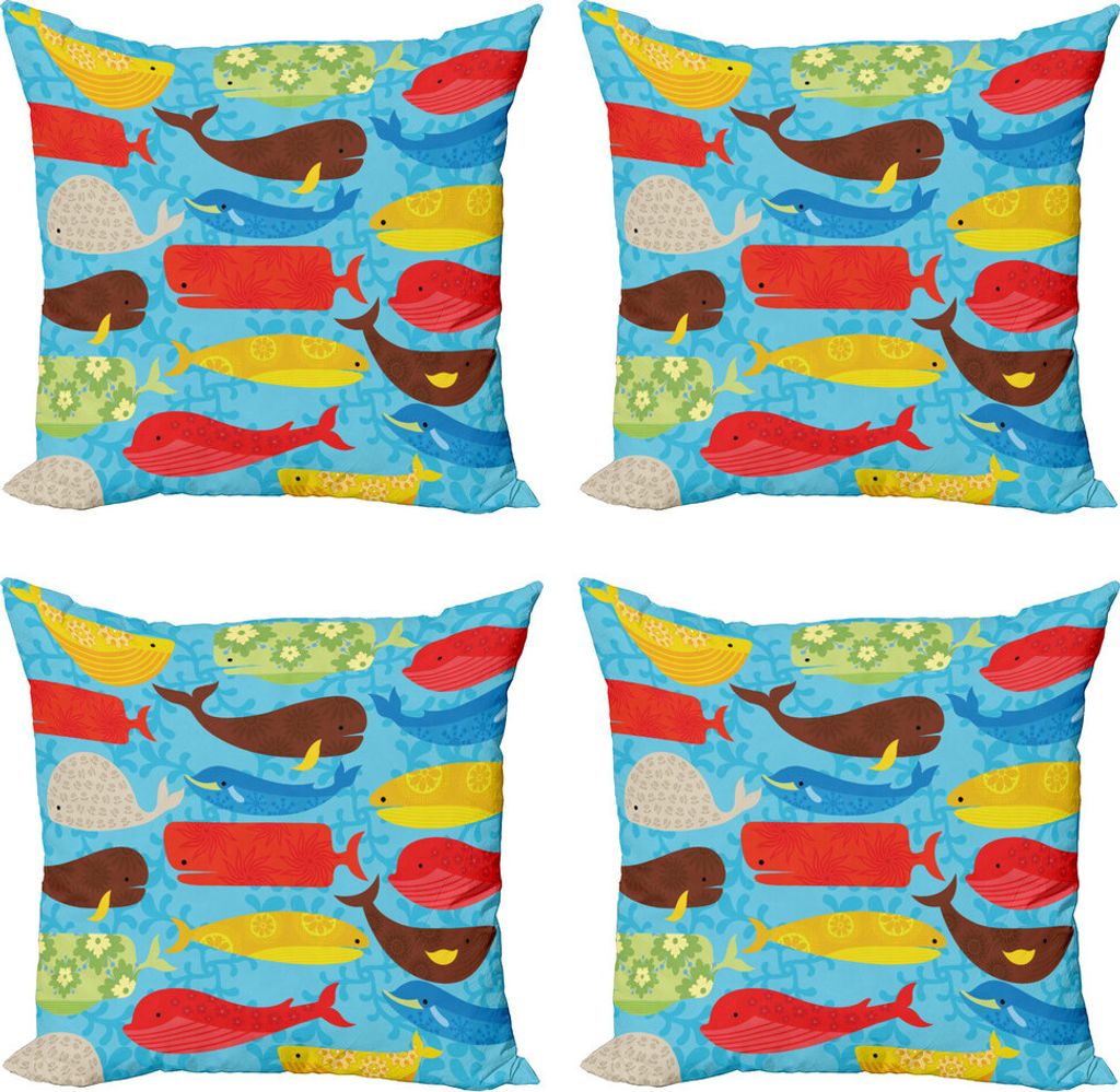ABAKUHAUS Wal Kissenbezug Set (4 Stück), Deep Ocean Tiere, Moderner Doppelseitiger Digitaldruck, 45 cm x 45 cm, Mehrfarbig