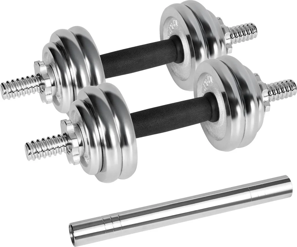 Kit haltères de musculation modulables en fonte chromée avec coffret