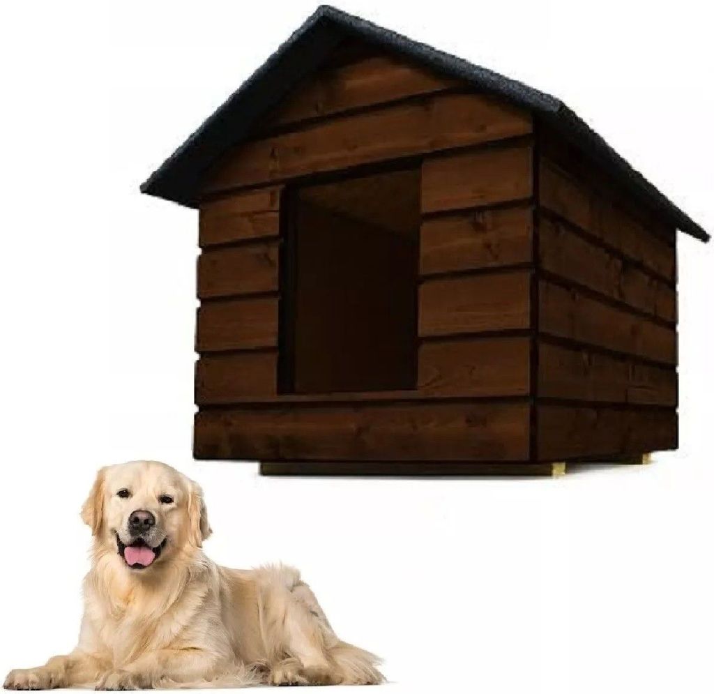 QLS Hundehütte Größe L mit Vorhang Isoliert Winterfest Palisander Outdoor 11004