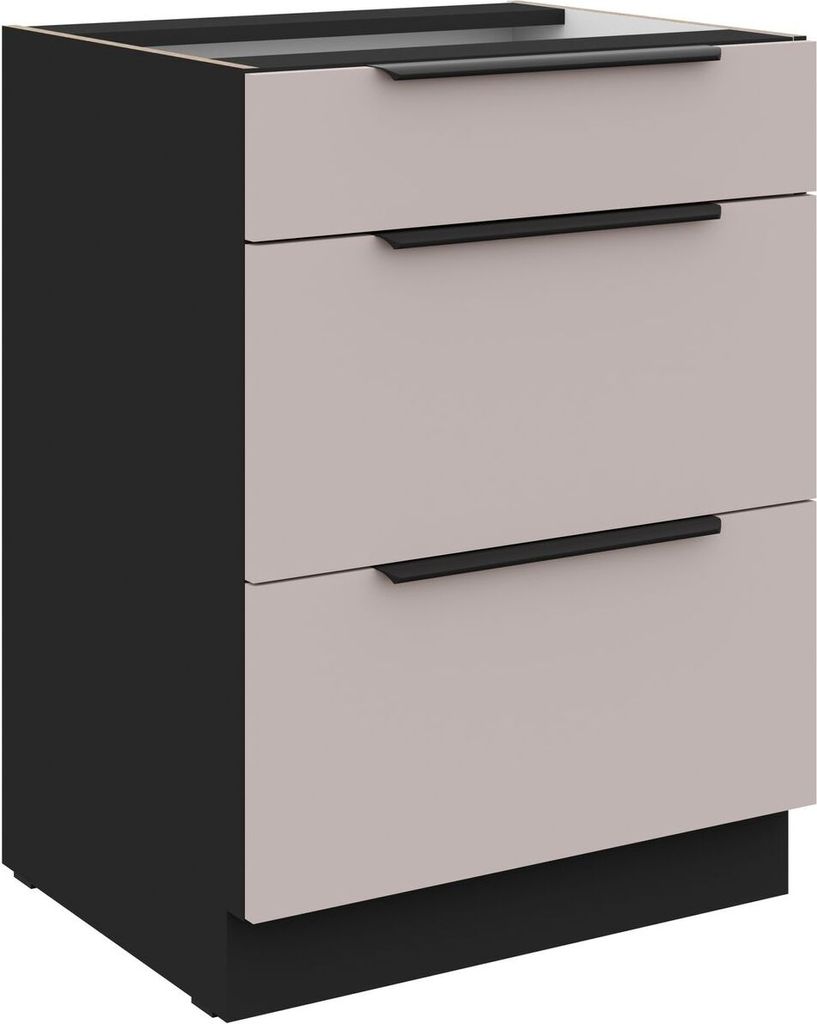 Küchen Unterschrank 60 cm Küche ARONA Kaschmir beige matt + Schwarz matt Soft-Close Küchenzeile Küchenblock