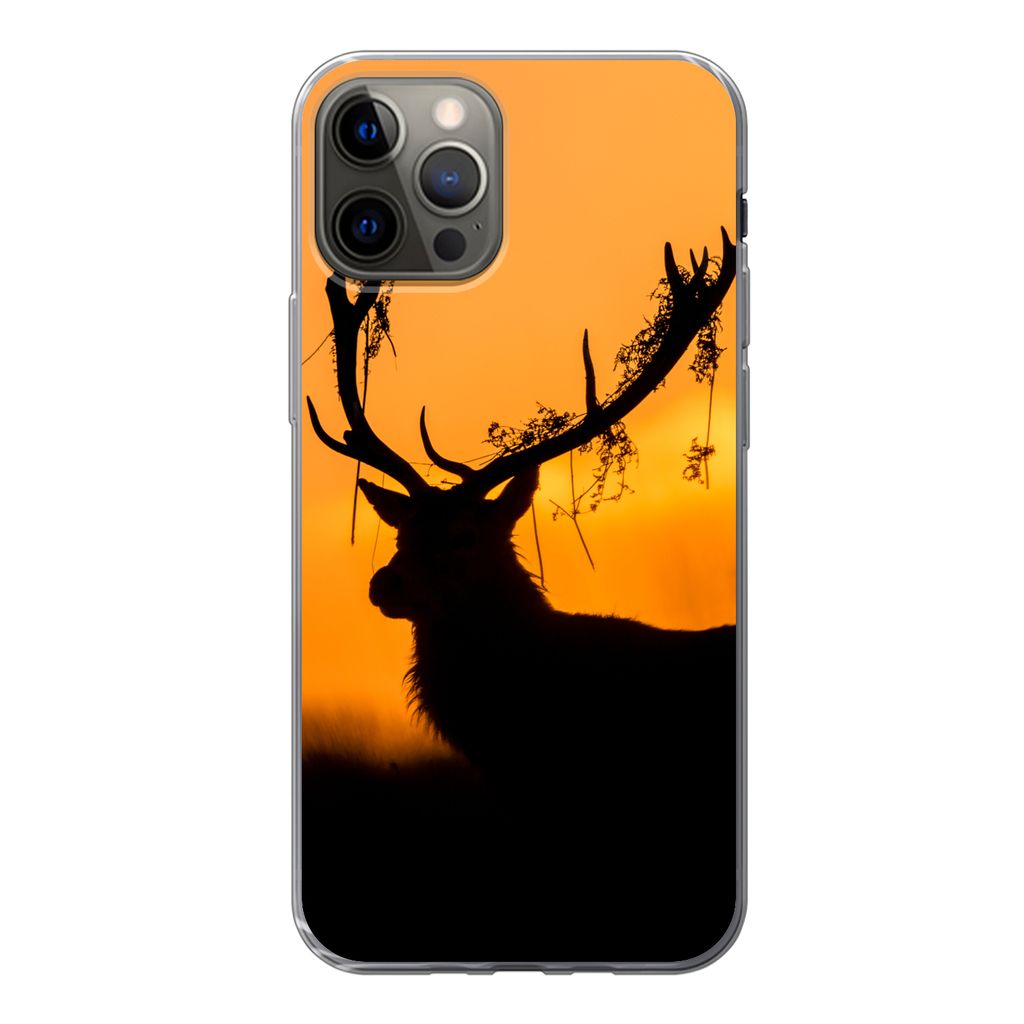 MuchoWow Handyhülle Schutzhülle Hülle für iPhone 13 Pro Hirsch - Orange - Scherenschnitt - Tiere - Natur Silikon Softcase Handy Hülle - Hand...