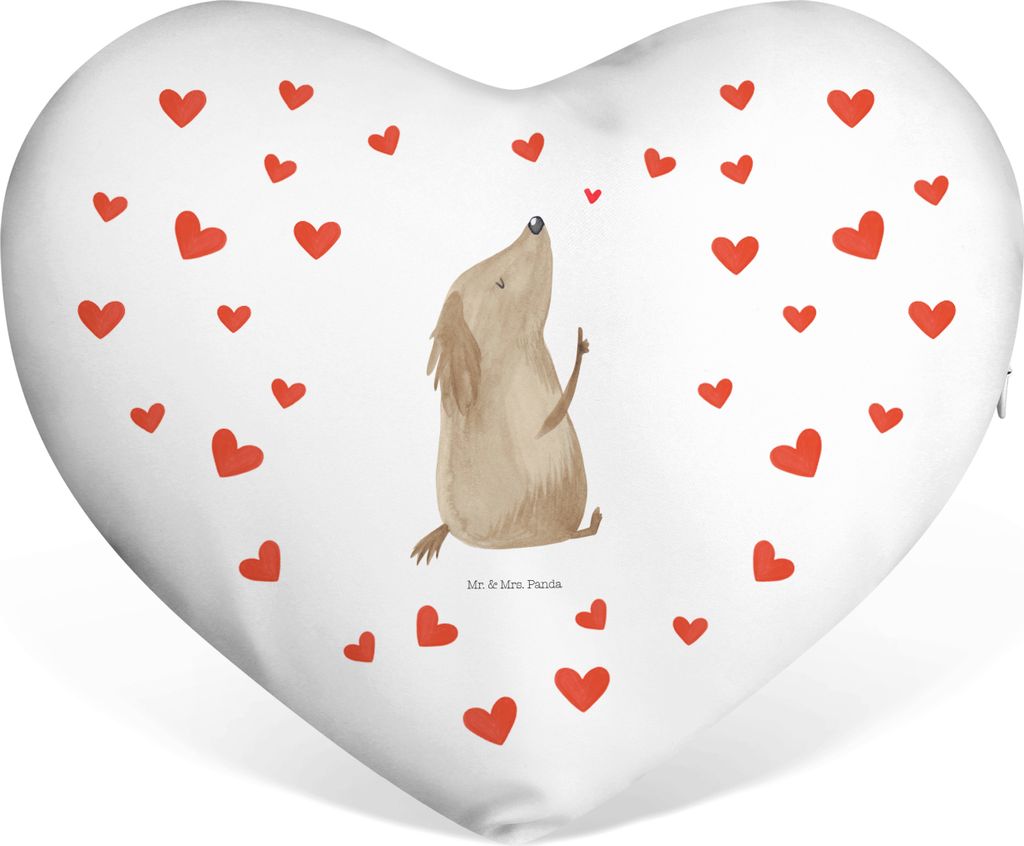 Mr. & Mrs. Panda Herz Kuschelkissen Hund Liebe - Weiß - Geschenk, Partnerkissen, Hochzeitskissen, Hunde, Dekokissen, Sofakissen, Liebeskissen, Nie...
