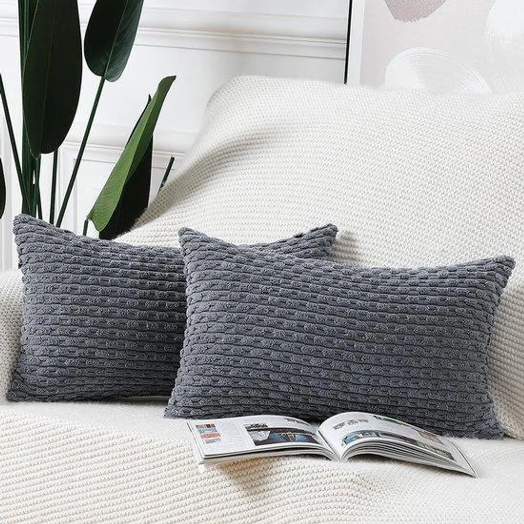 Housse de Coussin Décorative Grise 40x60 en Velours pour Canapé et Lit