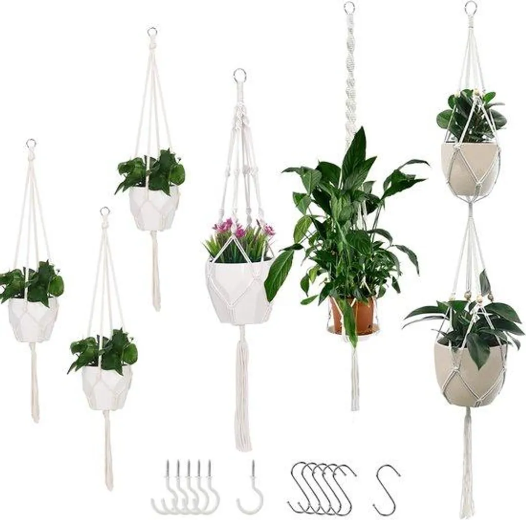 Gain de Place : 6 Paniers à Fleurs Suspendus Macramé pour Petit Espace