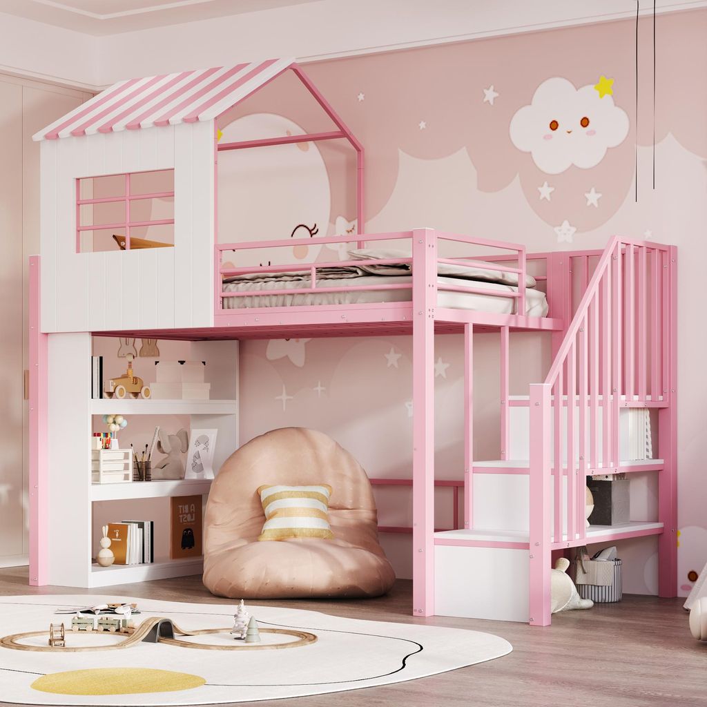 Flieks Etagenbett 90x200cm mit Ablagen, Kinderbett Hausbett Produktbild 