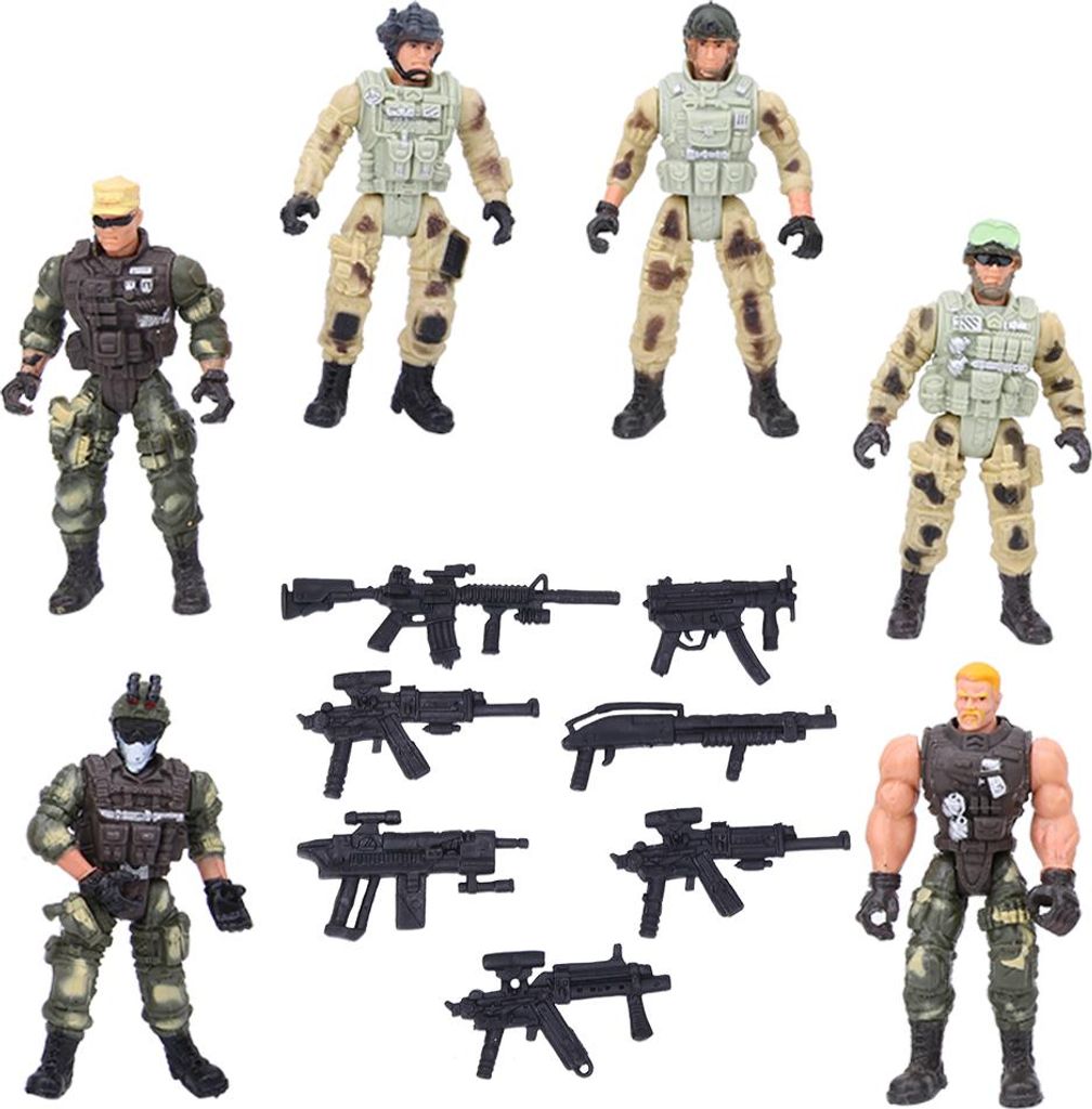 6PCS bewegbare militärische Soldatenpolizeimodelle mit Joint und Waffen für Eltern -Kinder -Interaktion