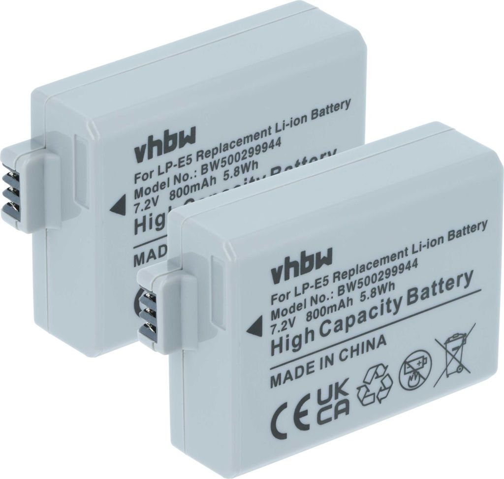 vhbw 2x Akku Ersatz für Canon LP-E5, LC-E5 für Kamera (800 mAh, 7,2 V, Li-Ion)