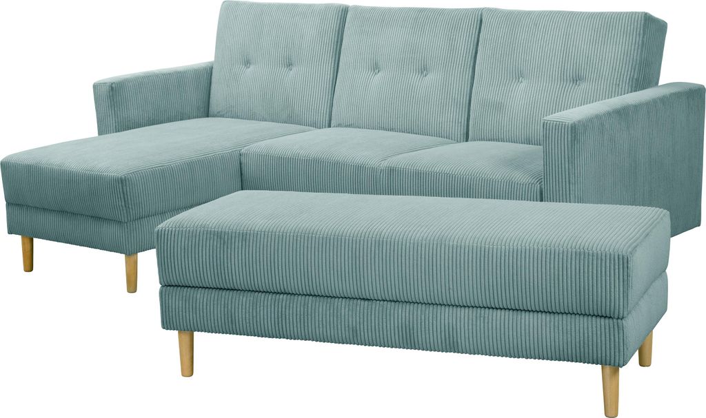 Max Winzer Funktionssofa mit Hocker Just Cool - Cordstoff eisblau - Maße: 230 x 144 x 92 cm