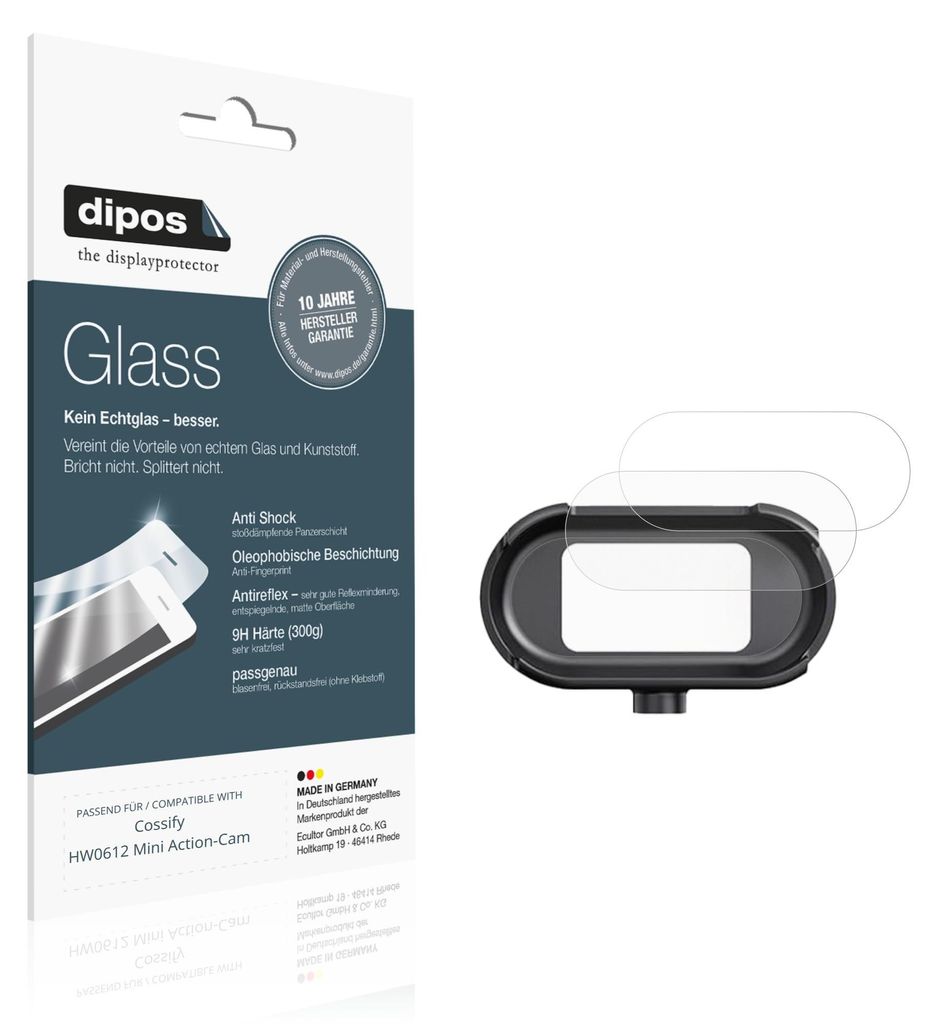 2x Schutzfolie für Cossify HW0612 Mini Action-Cam matt - Anti-Shock 9H Folie dipos Glass Kunststoffglas