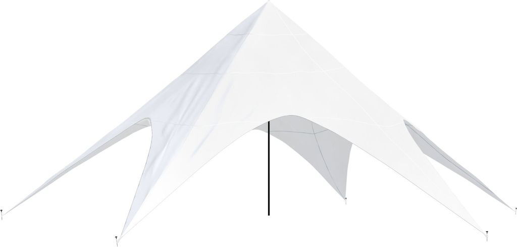 A white star tent is shown against a white background.