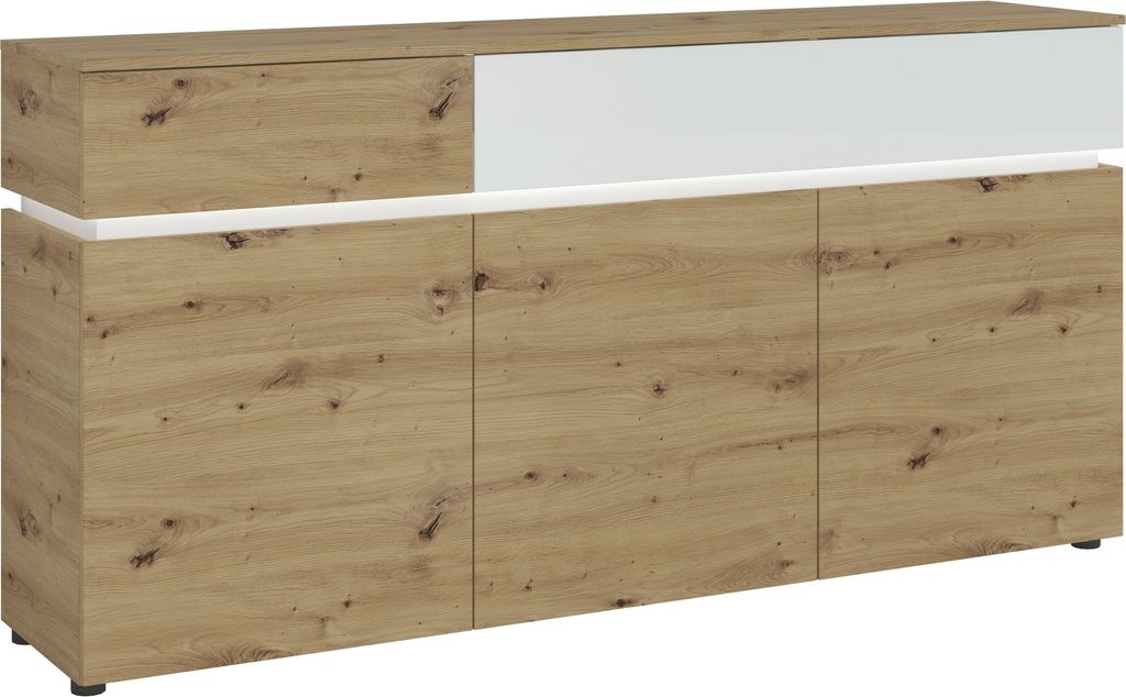 Sideboard >LUCI< 3 Türen, 2 Schübe, Alpinweiß / Artisan Eiche Nachbildung - 181x90x40cm BxHxT