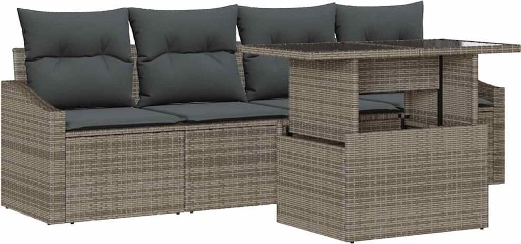 Garten-Sofa-Set mit Speicher 5 pcs Grau Poly Rattan
