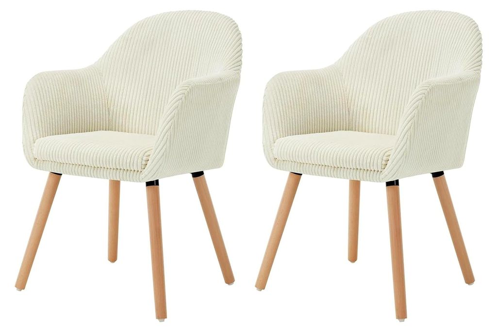 Esszimmerstühle 2er Set, für Schlafzimmer, Küche und Wohnzimmer, gepolsterte Küchenstühle mit Armlehnen, Massivholzbeinen, Sitzfläche aus Cor...