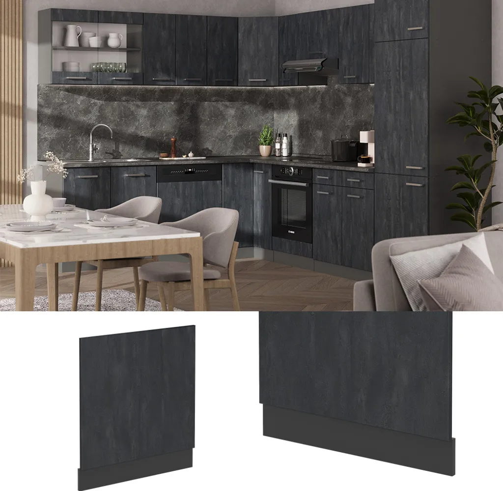 Kit Frontale Lavastoviglie 60 cm Vicco R-Line Calcestruzzo Nero DIY - 3