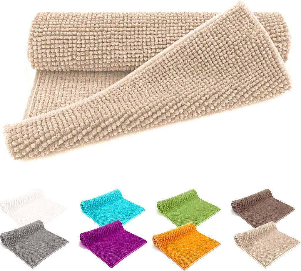 heimtexland Badvorleger Chenille Super Flauschig Saugstark Badteppich Badematte Typ771 Beige 60 x 90 cm