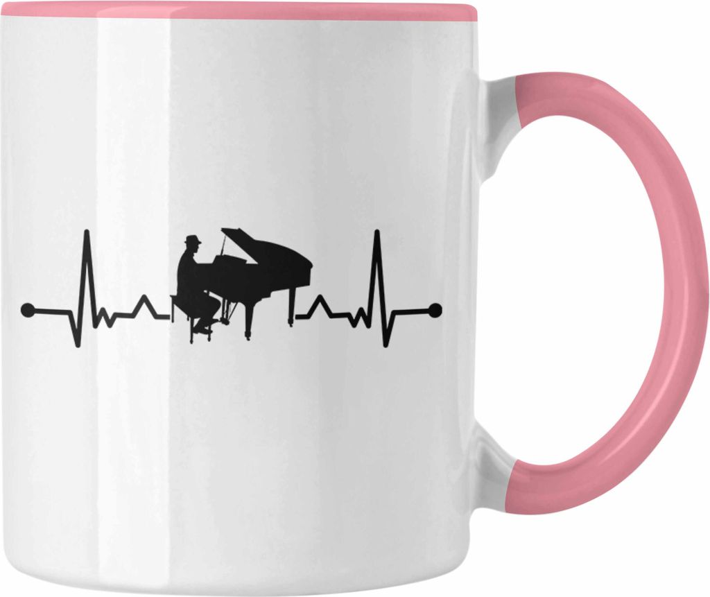 Trendation - Piano-Spieler Tasse Geschenk Klavier Kaffee-Becher Geschenkidee Flügel Musiker Klavier Klavier-Spieler Herzschlag (Rosa)