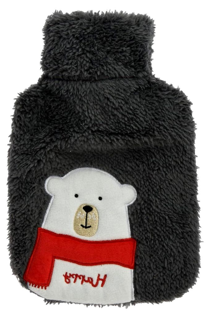 Wärmflasche mit weichem Plüschbezug und Tiermotiv - Stickerei, 28 x 18 cm, 0,85 Liter