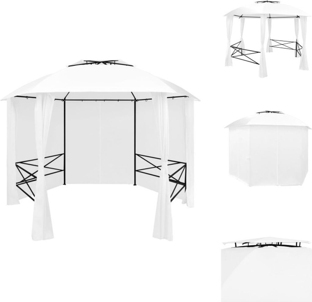 vidaXL Gartenzelt mit Vorhängen 360x312x265 cm Weiß 180 g/m² - Pavillons & Partyzelte