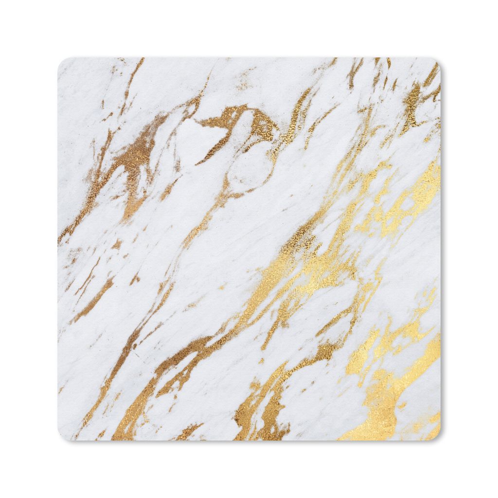 MuchoWow Mauspad Mousepad Marmor - Muster - Weiß - Gold 20x20 cm - Mousepads - Maus Mat - Pad - Mausunterlage - Desk Mat - Bureauartikeln