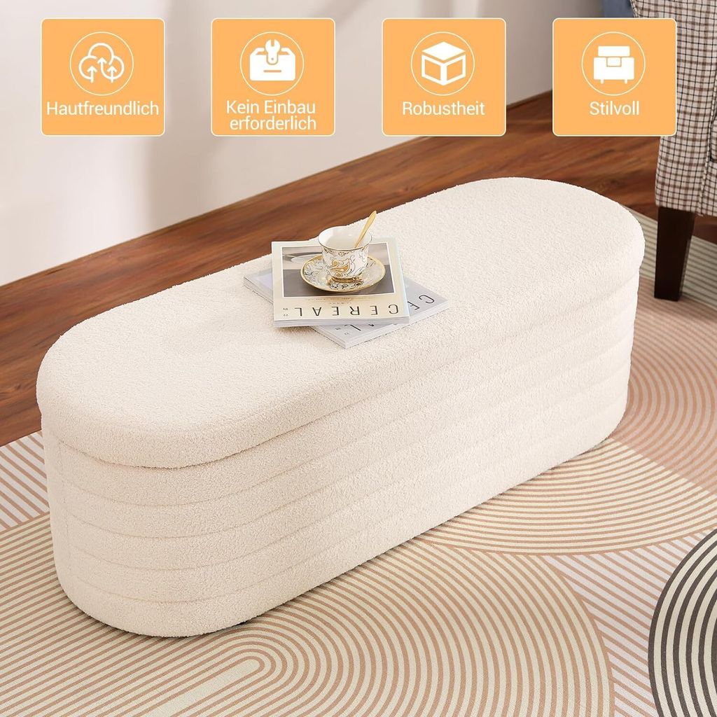 Sitzbank mit Stauraum, Schuhbank mit Sitzfläche, Teddystoff Produktbild 6