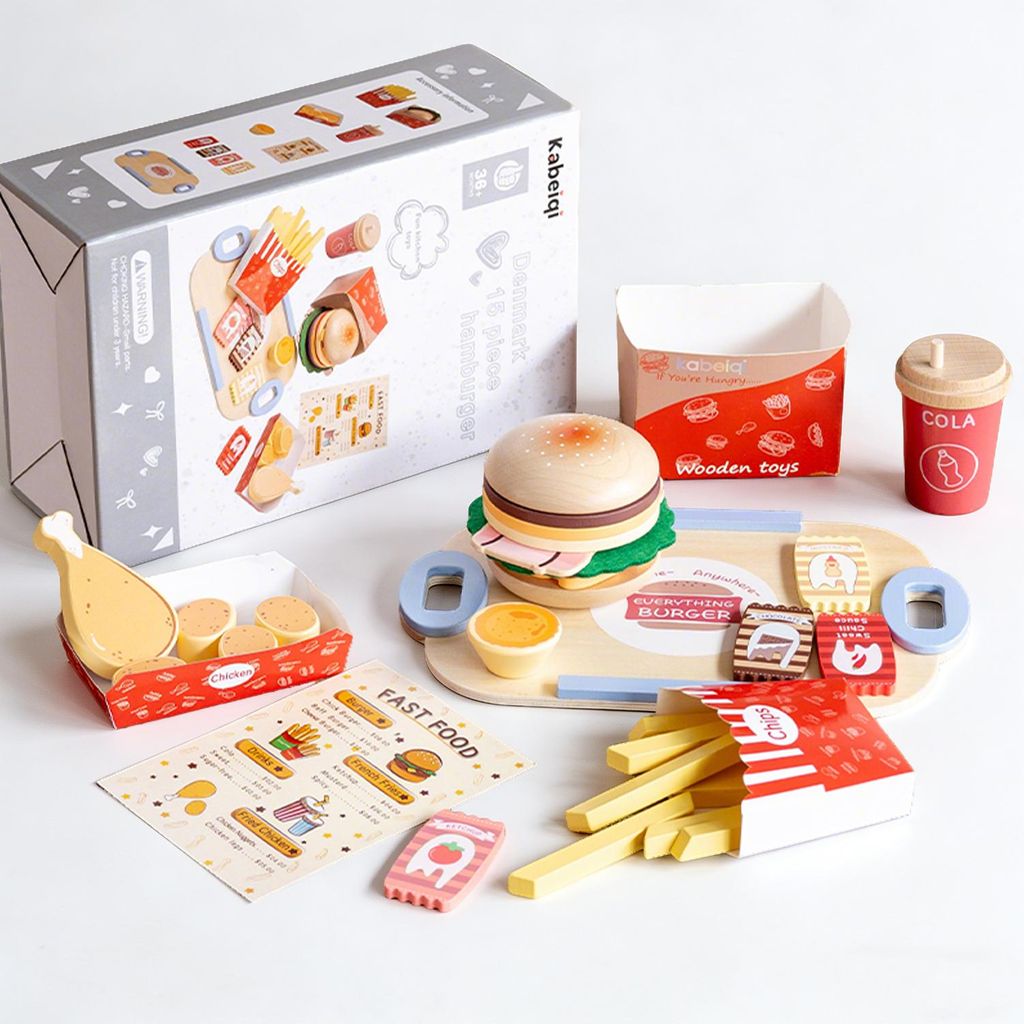 Spielküche Kinderküche Spielküche Zubehör aus Holz, Küchenspielzeug Hamburger