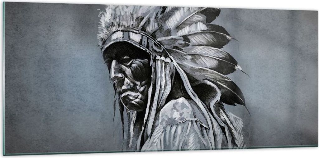 Bilder auf glas - Einteilig - Inder Feder Mann - 120x50cm - Glasbilder - Wandbilder - Bilder - zum Aufhängen bereit - Wanddekoration aus Glas - Gl...
