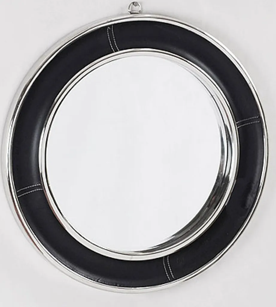 Miroir de luxe pour entrée ou salon en cuir noir Ø 58 cm - Casa Padrino