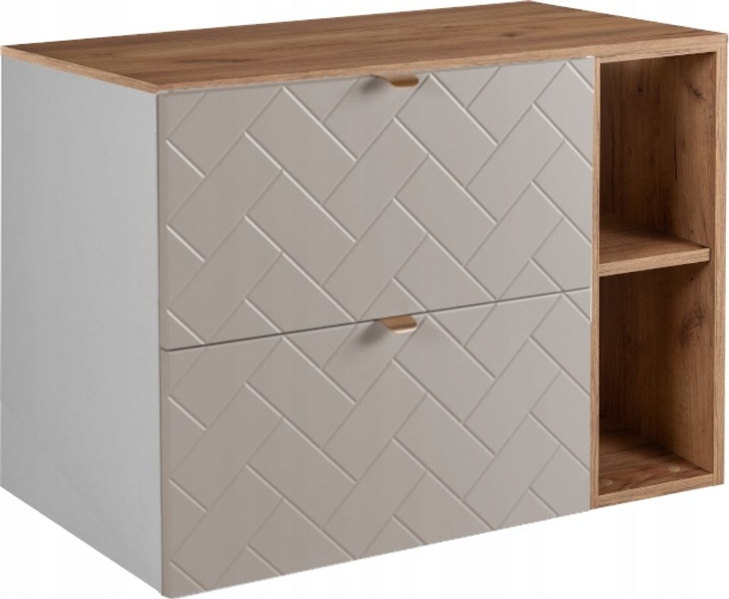 RODAN | Waschbeckunterschrank 80 cm - Beige Matt - Badezimmerschränke - Badmöbel - Waschbecken Unterschränke - Arbeitsplatte - Braune Bücherregal