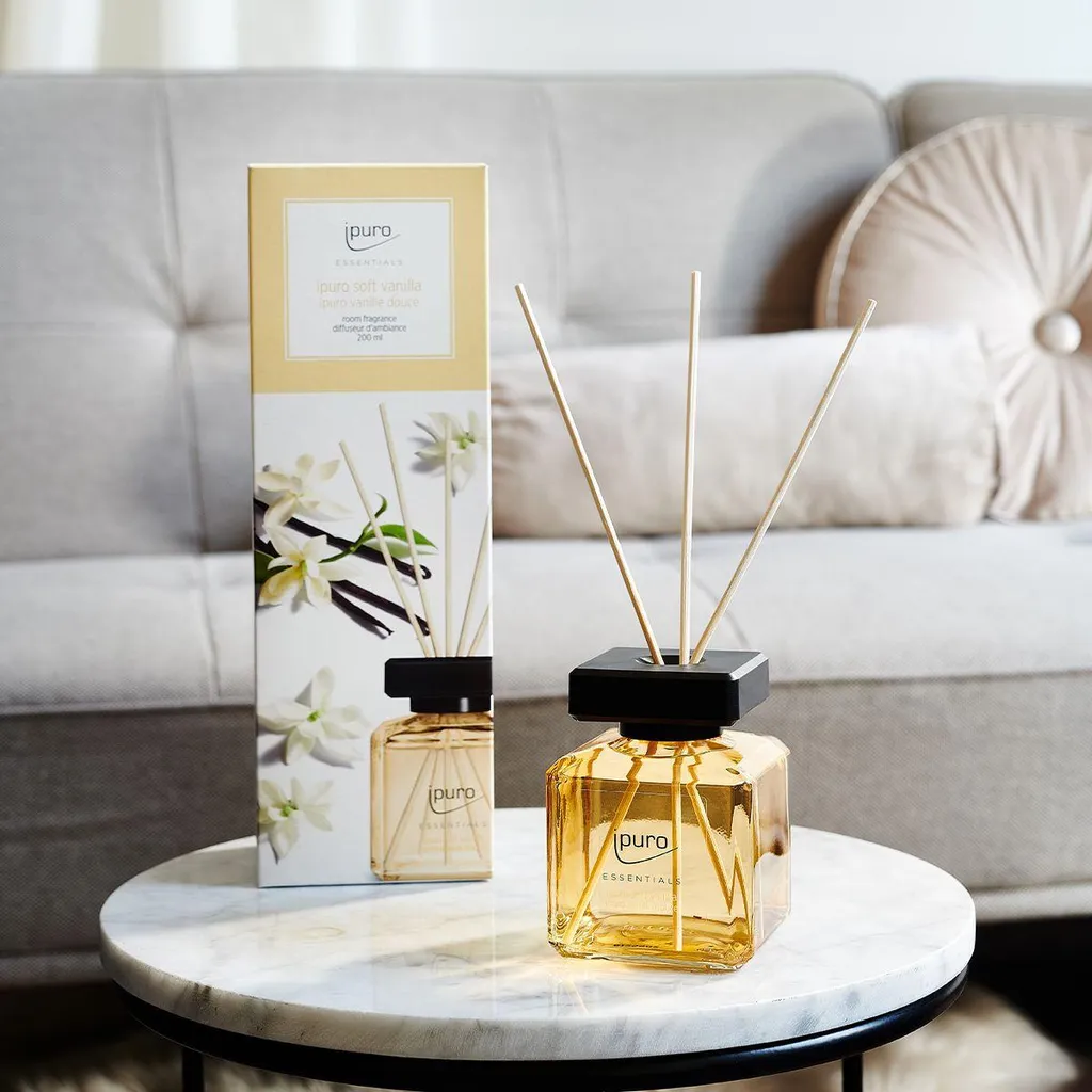 Diffuseur de Parfum Soft Vanilla Ipuro 200 ml avec Bâtonnets en Rotin