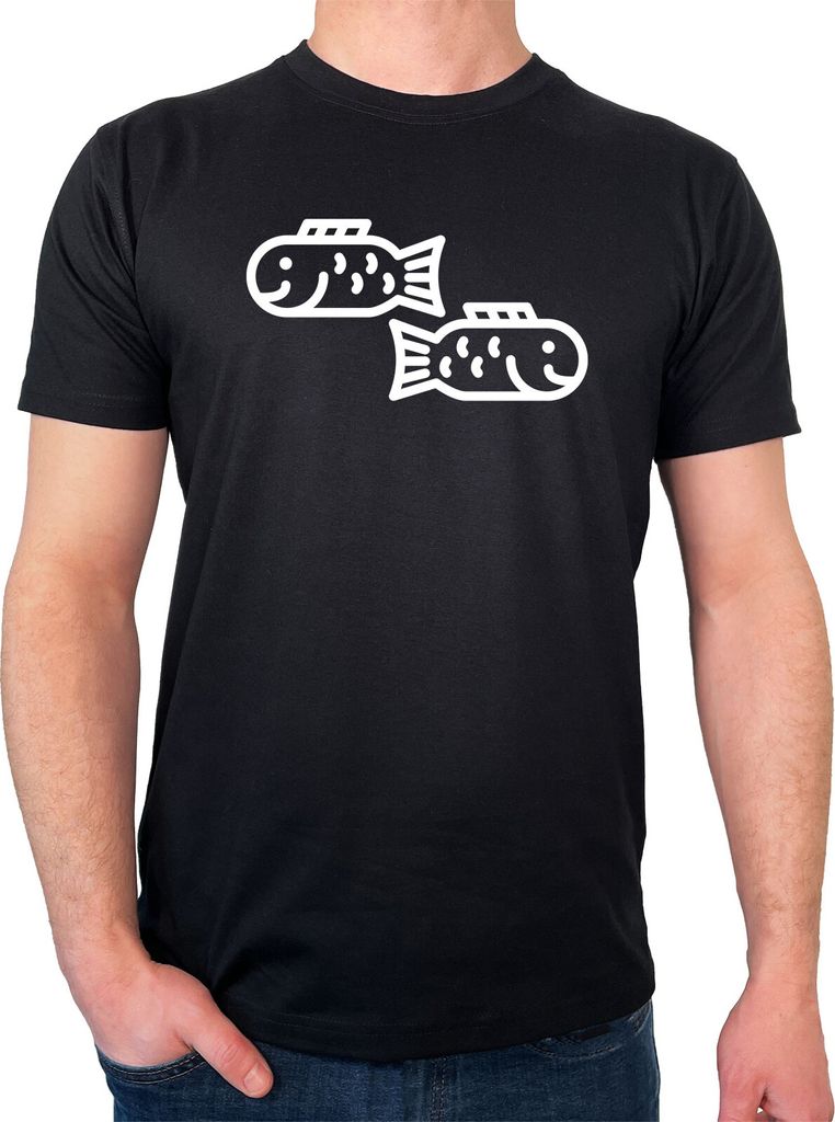 Huuraa Herren T-Shirt Fische Sternzeichen Symbol 3XL Black Bio Baumwolle Fairtrade Herrenshirt Geschenkidee