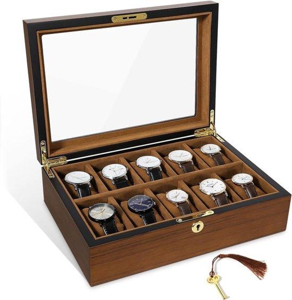 Uhrenbox aus Holz für 10 Uhren, klein, schwarz, mit einzigartigem Design