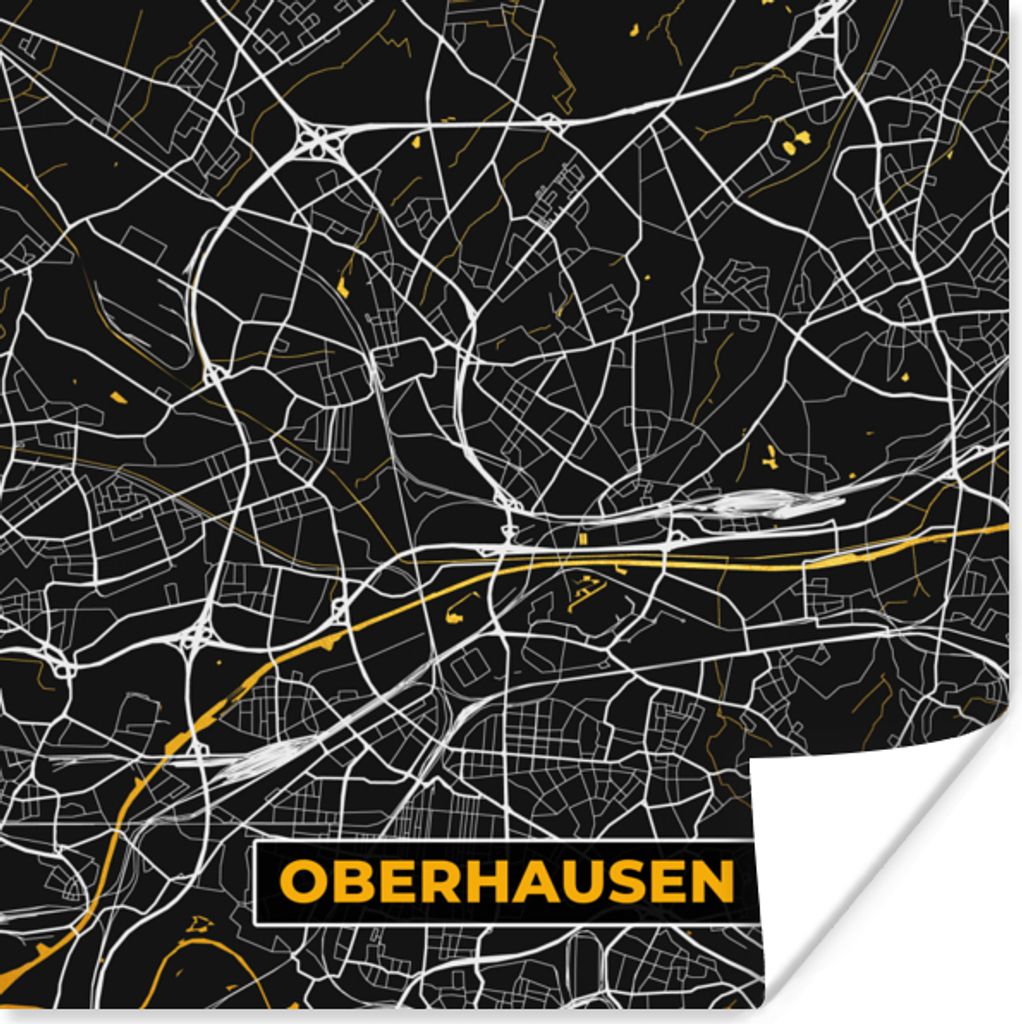 MuchoWow Poster Oberhausen - Stadtplan - Karte - Gold - Deutschland 100x100 cm - Babyzimmer