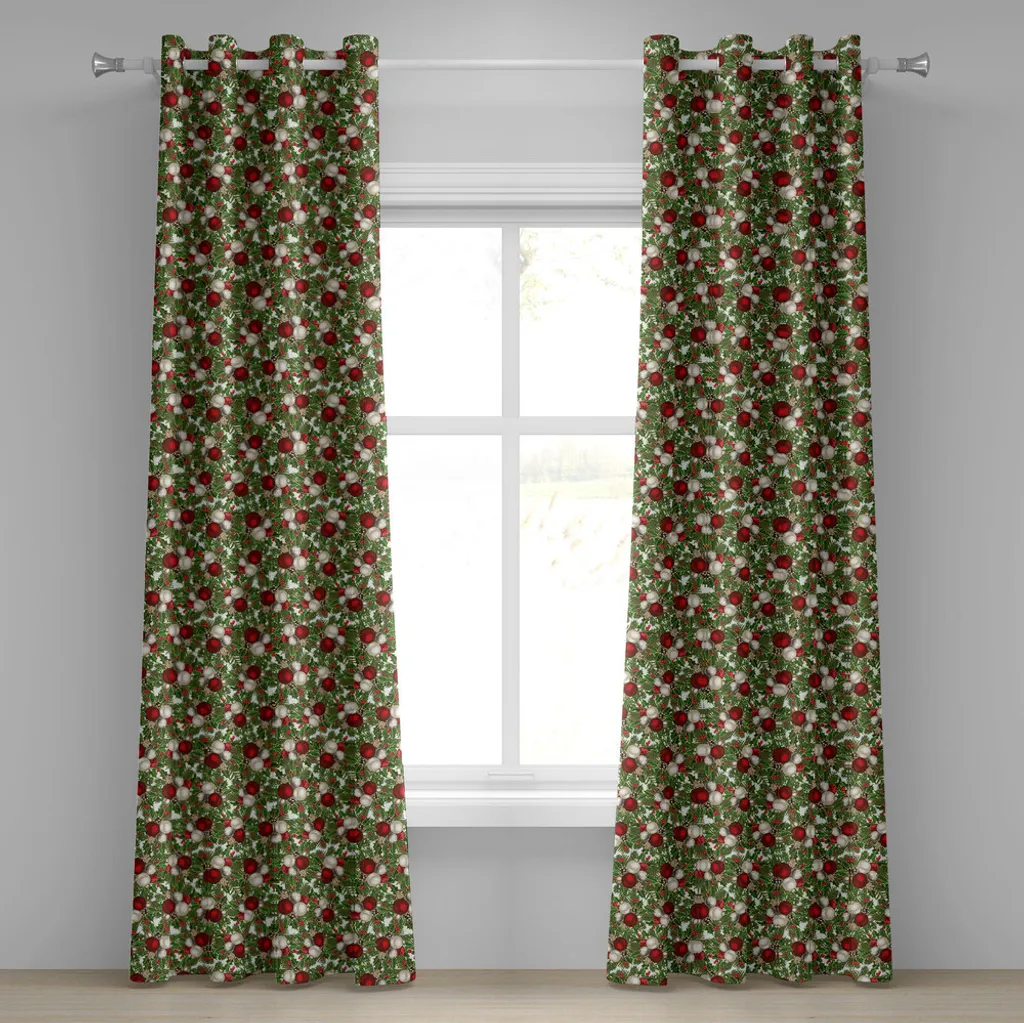 Rideau à œillets de Noël ABAKUHAUS 280x245 cm motif Holly Berry rouge