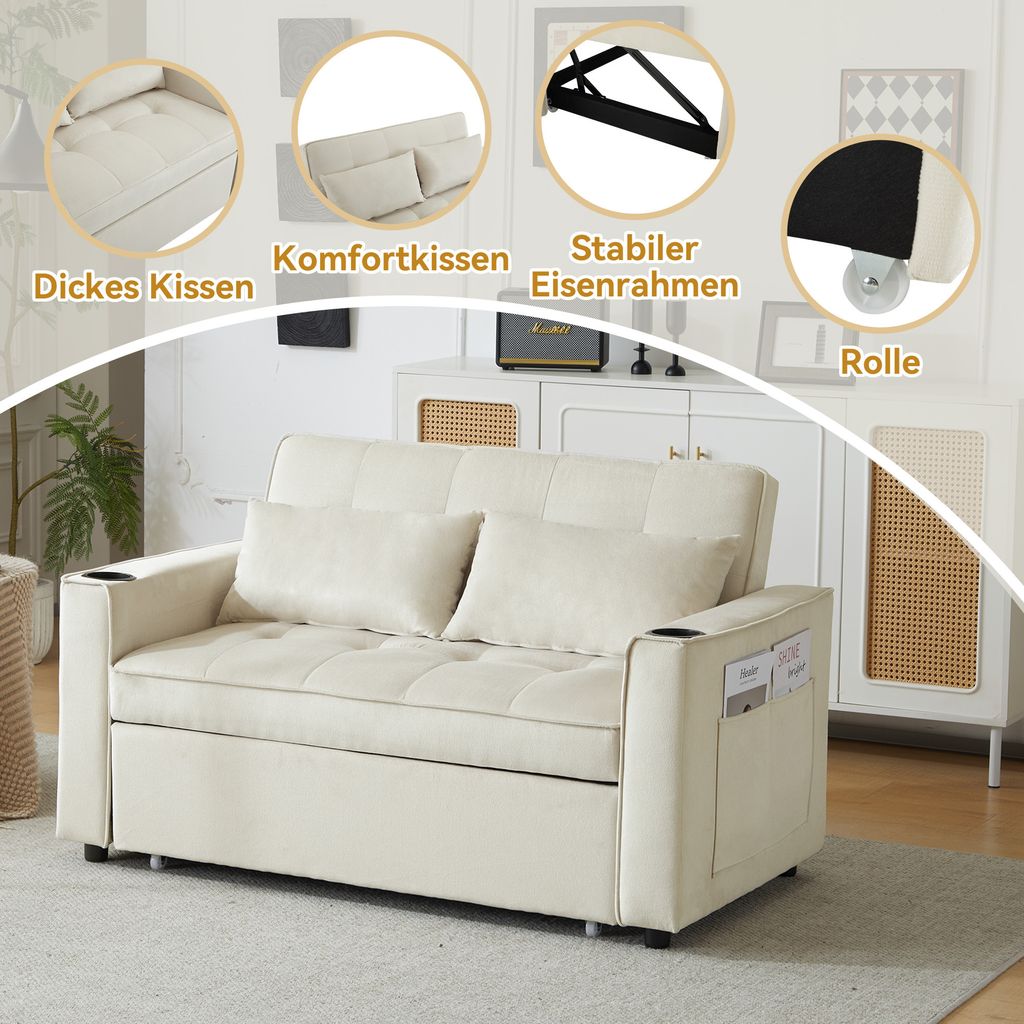 Merax 3-in-1 Schlafsofa mit Bettfunktion, Beige