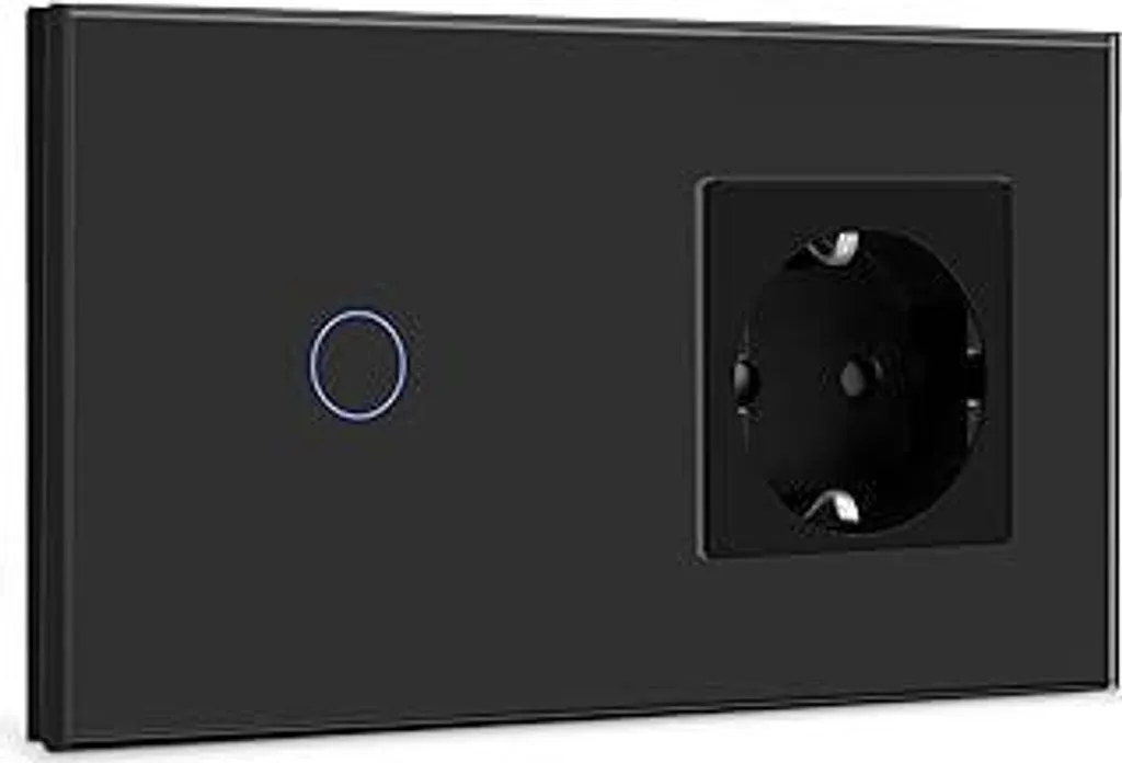 Interruttore luce BSEED Touch con presa 1 modulo 1 via Interruttore a parete con display LED Interruttore touchscreen da incasso con cornice in vetro 157 mm Nero 500 W (interruttore non smart)