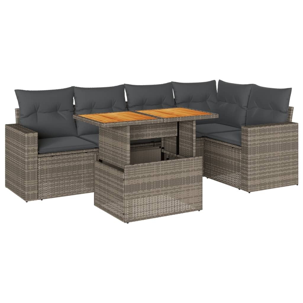 Modulares Gartenmöbel-Set, 6-teilige Lounge-Sofagarnitur mit Stauraum, verstellbarem Tisch und Kissen, Poly Rattan, Grau