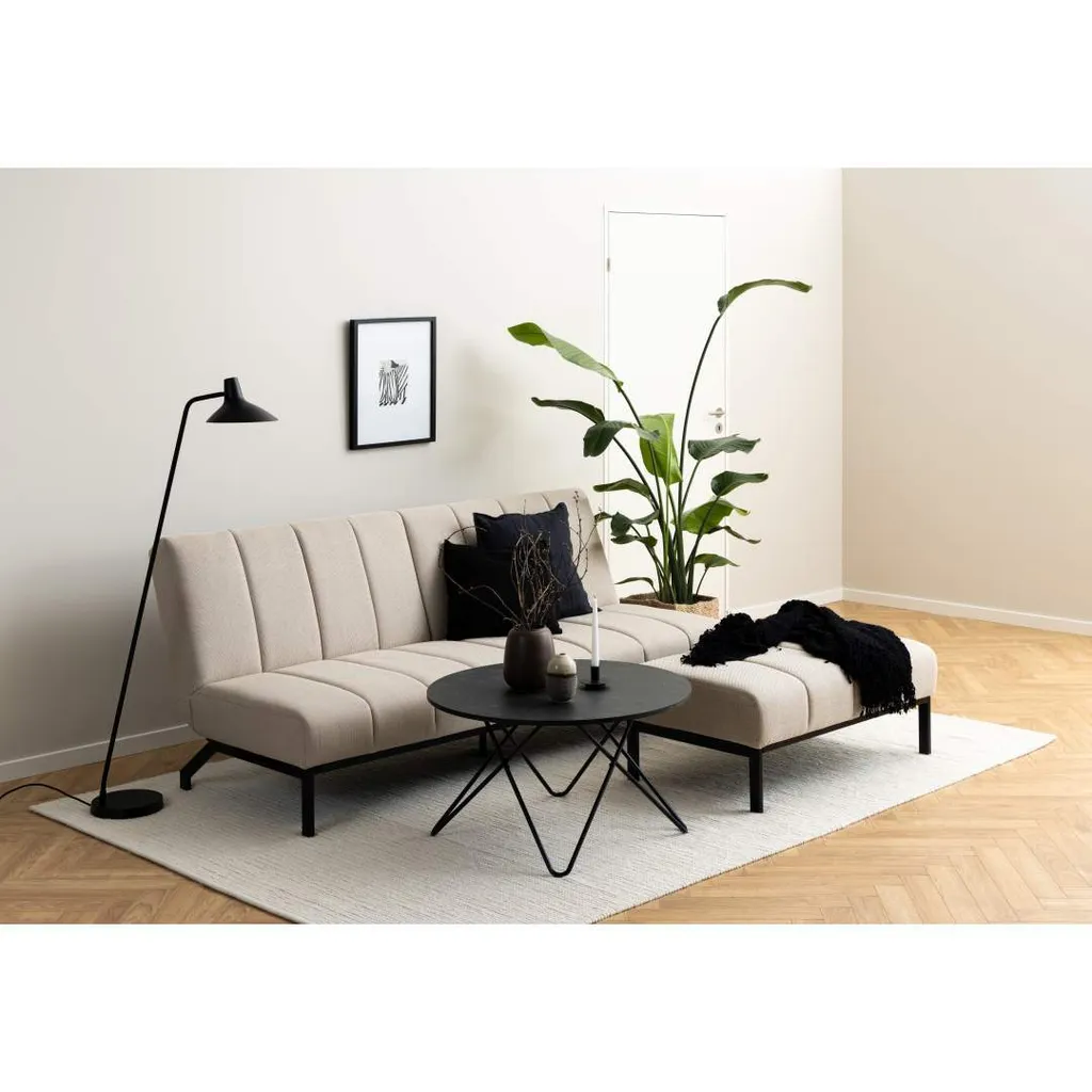 Siège d'appoint pouf beige Caix confortable avec structure en bois massif