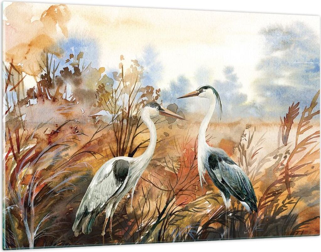 Bilder auf glas - Einteilig - Kraniche Vögel Herbst - 120x80cm - Glasbilder - Wandbilder - Bilder - zum Aufhängen bereit - Wanddekoration aus Gla...