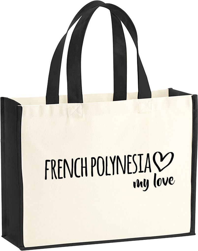 Huuraa Jutetasche French Polynesia my love 21 Liter Black Jute und Baumwolle Einkaufstasche Geschenkidee
