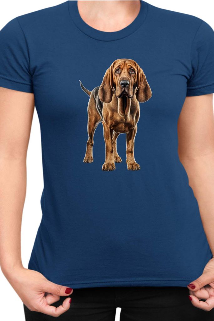 Damen T-Shirt Dogs Breeds Bloodhound Dog Breed 005, Lady S / Dunkelblau
