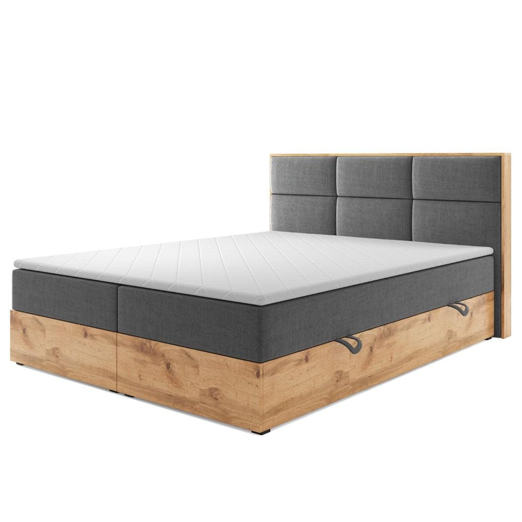 Boxspringbett STOCKHOLM Eiche Holz mit Bettkasten 180 x 200 Produktbild 