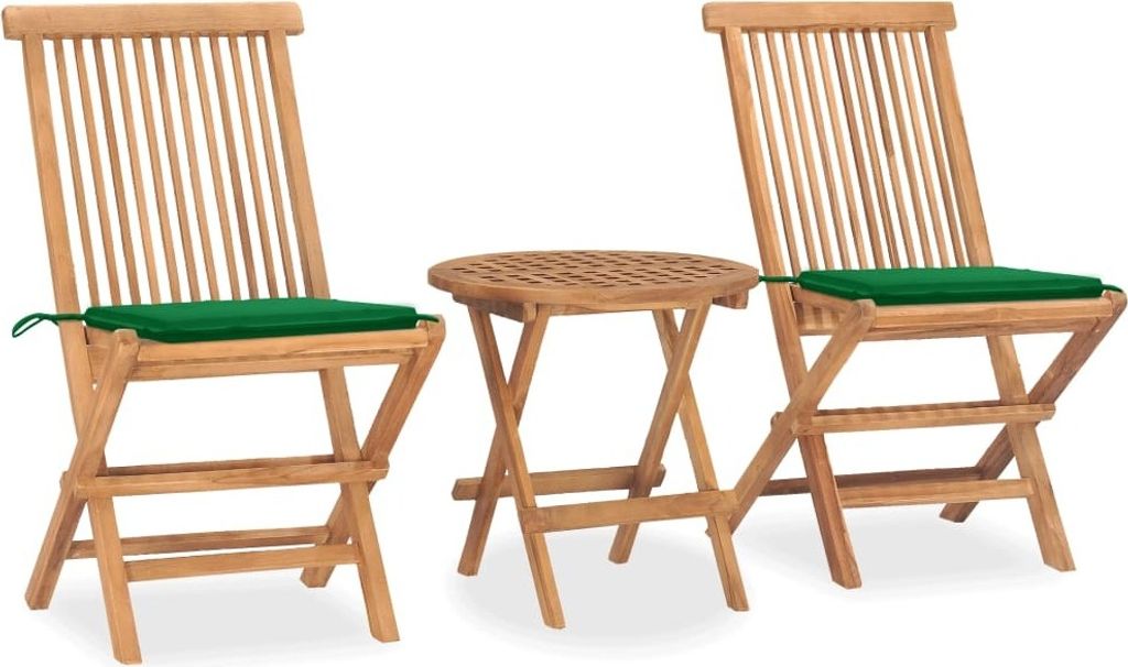 Möbel 3-tlg. Garten-Essgruppe,Sitzgruppe für Garten mit Kissen Klappbar Massivholz Teak DE76714