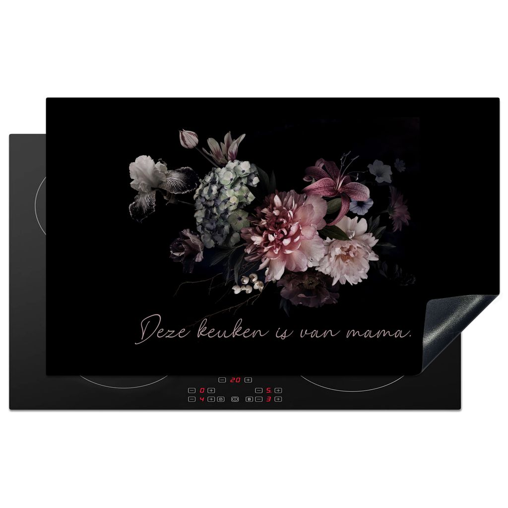 KitchenYeah Herdabdeckplatte Blumen - Vintage - Zitate - Diese Küche ist von meiner Mutter - Mutter , 85x52cm, Küche Deko, Glaskeramikkochfeld ...