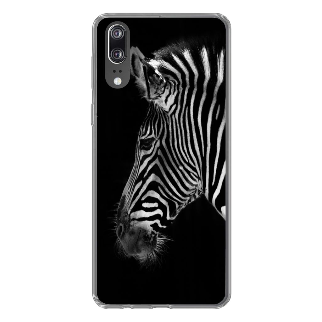 MuchoWow Handyhülle Schutzhülle Hülle für Huawei P20 Zebra - Wilde Tiere - Schwarz Silikon Softcase Handy Hülle - Hardcover
