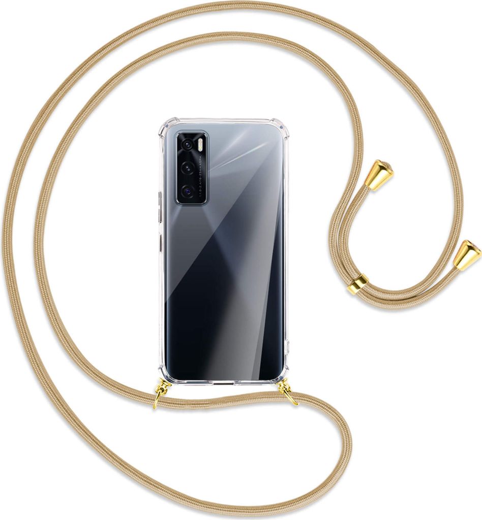 Handykette Backcover-Schutzhülle mit Band (Metall goldfarben) für vivo V20 SE (V2022) / Y70 - caramel