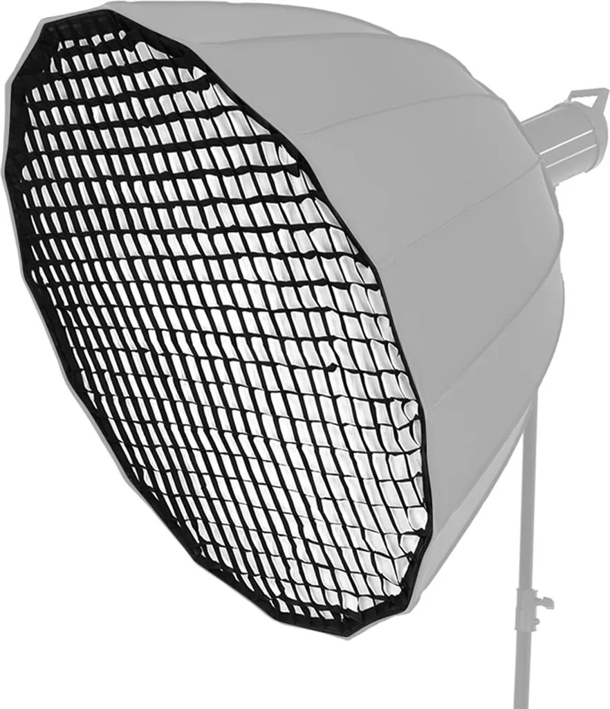 Softbox 120 cm Parabolic à 16 Tiges Renforcées et Grille de Contrôle Pro