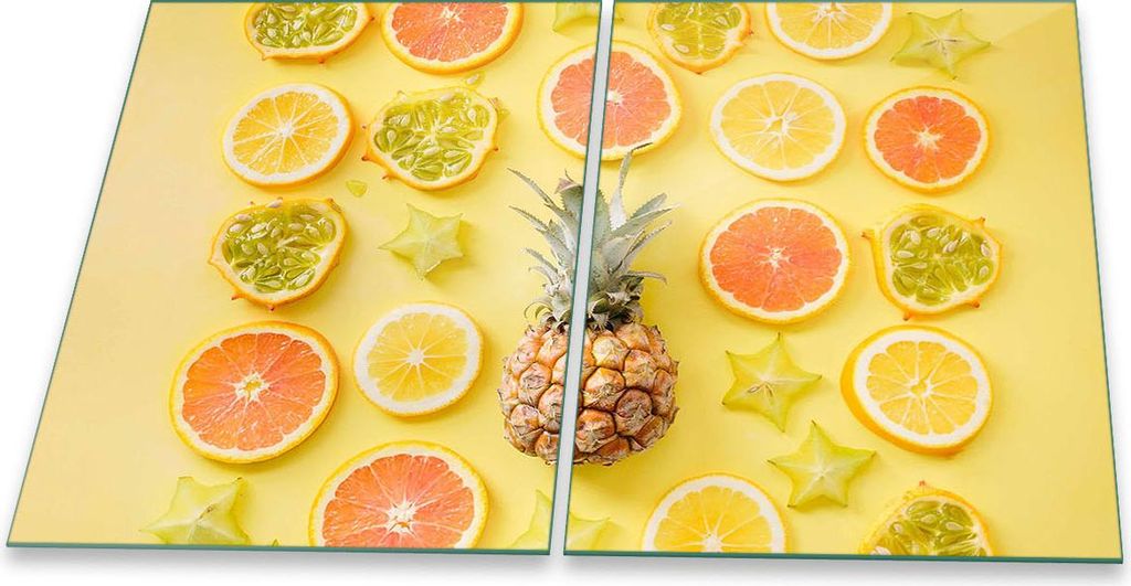 Herdabdeckplatte Glaskeramik 2-Teilig 2x40x52 Obst Gelb Abdeckung Spritzschutz Glas