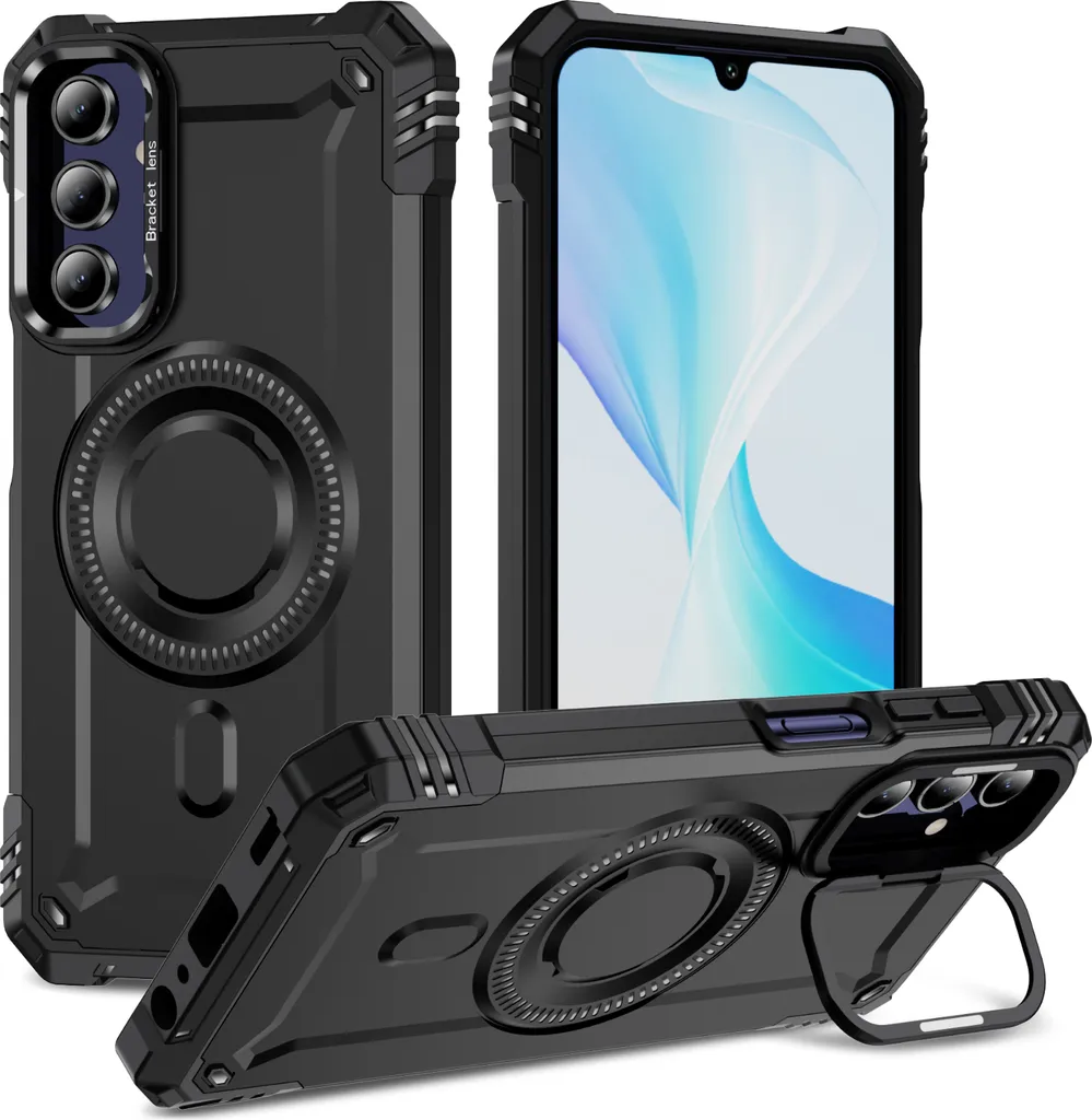 AQGG Cover per Umidigi A15C (6.70), con Rotazione 360° Ring Holde + 2 Pezzi Protezioni per Lo Schermo Black TPU Morbido Silicone Custodia per Telefono Antiurto